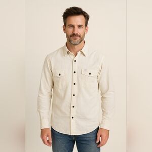 Topo Designs × Fat Tire Beer Men's Large Long Sleeve Button Cotton Shirt White